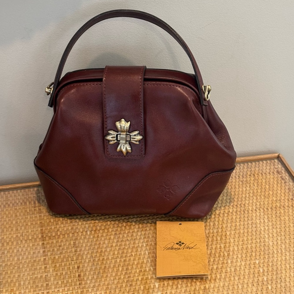 Patricia Nash Kettlewell vintage inspired leather hand bag / purse missing strap